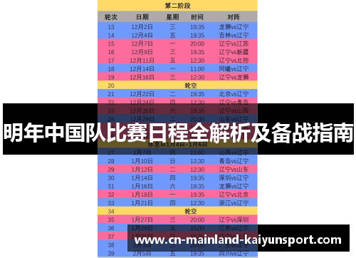 明年中国队比赛日程全解析及备战指南
