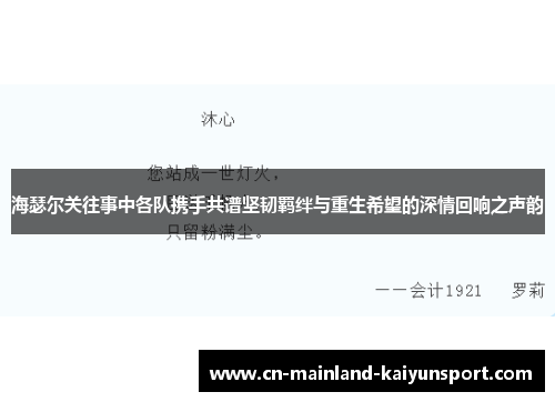 海瑟尔关往事中各队携手共谱坚韧羁绊与重生希望的深情回响之声韵 海瑟尔关往事中各队携手共谱坚韧羁绊与重生希望的深情回响之声韵