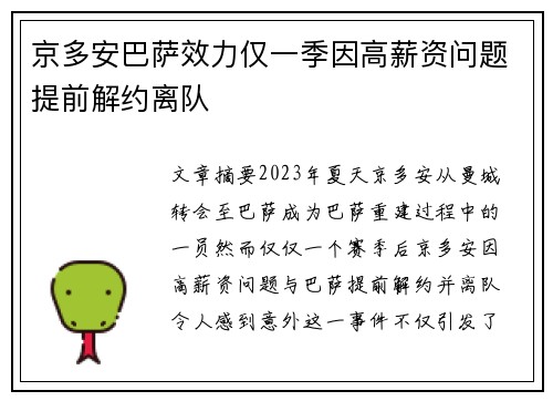 京多安巴萨效力仅一季因高薪资问题提前解约离队 京多安巴萨效力仅一季因高薪资问题提前解约离队